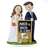 Mopec Figura Torta sposi per Matrimonio Pop&Fun con cartellone-Lavagna, Poliresina, 21 cm