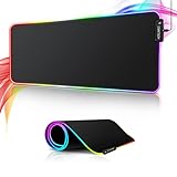 Tappetino per il Mouse RGB Gaming XL, 800 x 300 mm, con 14 Modalità di Illuminazione, 7 colori LED, Antiscivolo, Tappetino per Mouse per Computer, PC, gamer, Ingresso USB Extra