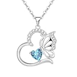 Collana Donna Argento 925 Collana Cuore Farfalla Marzo Birthstone Necklace Idee Regalo Gioielli Donna per Mogile/Sorella/Amiche Regali Donna Anniversario Compleanno Festa della Mamma Valentin’s Day