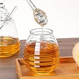 AMZTEMU Honey pot, Vasetti miele bomboniere, Vasetto di miele con tappo e coperchio, Trasparente Vasetto Per Miele Per La Conservazione E La Distribuzione Di Miele E Sciroppo -vetro(500ML)