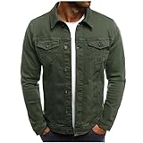 seiveini Giacca in Jeans Uomo Trucker Jacket Elasticizzata Cappotto Giacca di Jeans a Bottone Manica Lunga Giubbotto di Jeans da Uomo Giacca da Uomo in Denim Primavera e Autunno A Army Green M