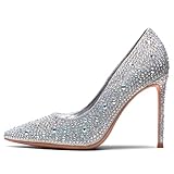 GENSHUO Décolleté a Spillo con Strass Argento Donna, Scarpe con Tacco a Punta Glitterate 10cm, Sexy Tacchi Alti a Punta Chiusa per Eventi Serali, Matrimonio High Heels Scintillante 40EU