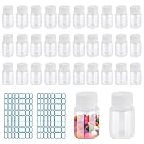 Ezydka 30 Pezzi Bottiglie Plastica, Flacone con 2 Pezzi Etichett Piccol, Fiale Plastica Vuote, Bottiglie 30 ml, Mini Bottiglie Plastica, Bottigliette Campioncini adatto per Cosmetici, Viaggi