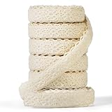 6 Rotoli Nastro Pizzo Adesivo Bianco Beige Decorativo Cotone, Bordino Merlettoo Passamaneria in Pizzo Autoadesivo per Cucito Lavoretti Fai da Te (Beige)