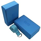 VLFit Set di 2 blocchi Yoga con Cinghia Yoga, Set di Yoga e Pilates Training Esercizi di Stretching per Principianti e avanzati (BLU)