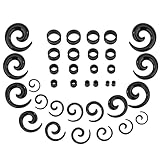 Heveer Kit Dilatatore Orecchio Dilatatori Sottili in Silicone Orecchini a Spirale Acrilico per Piercing all Orecchio 36 Pezzi Nero