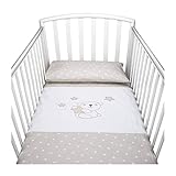 Babysanity Piumino Lettino Neonato Ricamato Completo Federa e Copripiumino e Lenzuolino con Angoli Sfoderabile Senza Paracolpi Lettino - Made in Italy- (Little Star Beige)