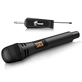 TONOR Microfono Senza Fili, UHF Sistema Wireless Microfonico Dinamico Portatile in Metallo Cordless con Ricevitore Ricaricabile, Uscita 1/4" per Amplificatore, Sistema PA, Macchina da Karaoke, Nero