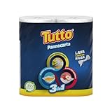 Tutto Pannocarta 3 in 1, 2 Rotoli di Carta Multiuso, 1 Velo, 48* strappi, Extra Assorbente, Lavabile e Riutilizzabile più di 20 Volte, 100% Made in Italy