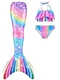 DNFUN Coda di Sirena con Bikini per Bambina,3pz, No Pinna,Costumi da Bagno Sirena,Bnmr5+wjf46-senza Pinna,120