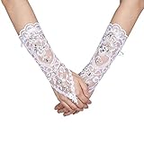 Guanti da Donna in Pizzo, Sposa Lace Gloves Senza Dita Alla Vintage Bridal Ring Set Anello Polsino Perline Merletto Manica Costume Ballo Strassper Feste a Tema Accessori Opera Occasioni Eleganti