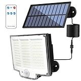 Dulico Faro led esterno con pannello solare da 210 LED, 3 intensità e angolo a 180°, faretto led da esterno con sensore di movimento. Lampada da esterno solare impermeabile con telecomando wireless.