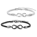 2 Pezzi Braccialetti Coppia Infinito braccialetti con anello Mobius Braccialetti Amicizia Creativo Coppia Bracciale Fatto a Mano Bracciale regolabile coppie Intrecciati per amanti,donne,uomini 15+5cm