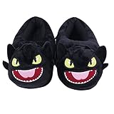 Dracarys Pantofola Interna Calda Invernale - Peluche Soft Peluche Funny Cartoon Dragon Pantofole - per Adulti Bambini Adolescenti Caldo Home Slipper - Dragon Flame (Nero) 36-41EU