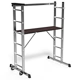 VOUNOT Scala Alluminio Multifunzione 3 in 1, Ponteggio Trabattello Piattaforma da Lavoro con Ruote, Portata 150 kg