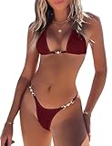 UMIPUBO Costume da Bagno Donna Due Pezzi Bikini Set Halter Costumi da Mare Imbottito Reggiseno Bikini Top Triangolo Tanga Abiti da Spiaggia Brasiliano Beachwear Swimwear (Rosso Purpureo, M)