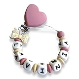 LulluLab Catenella Portaciuccio Con Nome, Personalizzato i ogni sua parte, tante Clip Portaciuccio da poter scegliere, ottima idea regalo per Baby Shower. (Cuore)