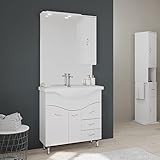 Kiamami Valentina Mobile Bagno 85 cm a Terra con lavabo Specchio e pensile Bianco