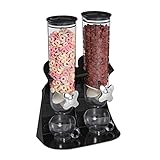 Relaxdays Dispenser Cereali Doppio, Distributore per Corn Flakes, Cioccolatini, Nocciole e Dolcetti, in Plastica, Nero, 1 pz, 2 unità