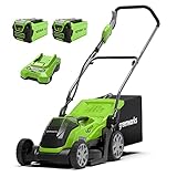 Greenworks 40V Tagliaerba a Batteria per Prati Fino a 400m², Ampiezza di Taglio 35cm, Sacca da 40L CON Due Batterie 40V 2Ah e 1 Caricabatterie, Garanzia 3 Anni-G40LM35K2X