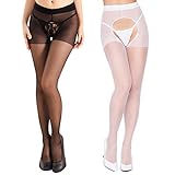 AISOO Donna Sexy Collant Aperto Tessuto Fishnet Elegante Confortevole Trasparente Raffinato Taglia Unica Collant Aperto 2 paia Donna Sexy 15 Den Calze Per Reggicalze Foro Cavallo