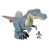 Imaginext Jurassic World - Ultra Snap Spinosaurus, dinosauro di 20 cm con luci, suoni e fauci attivabili per azione d attacco, un personaggio incluso, giocattolo per bambini, 3+ anni, HML41
