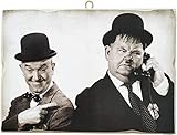 KUSTOM ART Quadro Stile Vintage Stanlio & Ollio (Stan Laurel Oliver Hardy) Stampa su Legno 10X15 cm