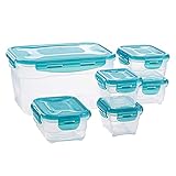 Amazon Basics Contenitori ermetici per alimenti con coperchio, in plastica senza BPA adatti per frigorifero, congelatore, microonde e lavastoviglie, 6 unità confezione da 1, trasparenti, blu (Farblos)