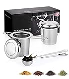 UNIDEAL 2pc Filtro per tè in Acciaio Inox con Coperchio e Cucchiaino da tè, infusore per tisane, filtro the infusione, filtro per tisane,infusore te,filtro per the sfuso,colino per tisane