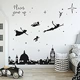 Runtoo Peter Pan - Decalcomanie da parete con citazioni Big Ben Cityscape, per cameretta dei bambini, decorazione da parete