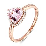 AMDXD Anello Oro 18 Carati Donna, Anello San Valentino per Lei Triangolare Morganite 0.9ct con 32Pz Diamante, Oro Rosa, Dimensione 8 (Perimetro: 48mm)