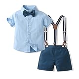 Volunboy Bimbo Completini e Coordinati Gentiluomo, Fiocco Camicia e Bretelle Pantalocini 4 Pezzi Ragazzi per Matrimoni Compleanni（Blu Navy，12-18 mesi，Taglia 80）