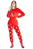 Disney Pigiama Donna Invernale in Pile con Calze Stitch Topolino Minnie Baby Yoda (Rosso Minnie, L)