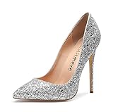 Castamere Scarpe col Tacco Donna Stiletto Tacco Alto Nozze Festa High Heels Sexy Eleganti Scarpe 12CM Tacco Paillettes Argento Scarpe EU 38