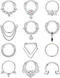 Diamday 16G Setto Anelli Acciaio Chirurgico Cerniera Naso Anelli Hoop CZ Ferro di Cavallo Cartilagine Elica Trago Dito Piercing Gioielli Argento