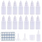 DHAIQC 15 Pezzi Flaconi Contagocce 20ml, Bottiglie Contagocce Vuote in Plastica con Imbuto, Misurino Ed Etichette per Colliri, Oli, Solventi, Liquidi Elettronica, Essenze (20ml)