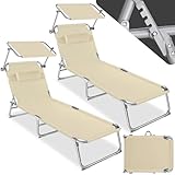 TecTake® Set 2X Lettino Pieghevole, Lettini Prendisole Pieghevoli Sdraio con Parasole, Schienale Regolabile 4 Posizioni, Rivestimento Resistente, Giardino Spiaggia Lettini Prendisole Mare - Beige