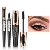 4D fibra di seta mascara per ciglia con eyeliner liquido, cosmetici neri impermeabili + Eyeliner Waterproof a penna Professionale liquido (nero)