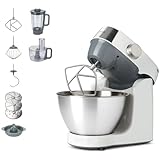 Kenwood KHC29.H0WH Impastatrice Planetaria Prospero+, Ciotola in acciaio da 4,3L, Robot da 1,4L con 3 dischi, Spremiagrumi, Frullatore da 1,2L, 1000W, Bianco