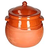 MamboCat Casseruola in terracotta con coperchio 4,5 litri stile mediterraneo fatta a mano parzialmente smaltata adatta a stufati per rum o cetrioli antica/vintage medievale