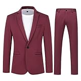 Allthemen Abito da Uomo 2 Pezzi Completo da Uomo Slim Fit Abito da Sposa con Un Bottone Elegante Rosso XL