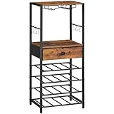 HOOBRO Scaffale Porta Vino, Portabottiglie a 6 Livelli con Porta Calici, Organizzatore da Bar per Bottiglie di Vino, con Cassetti e Ganci, per Cucina, Sala da Pranzo, Vintagebraun EBF10JJ01