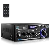 Romicta Amplificatore Audio, Amplificatore HiFi, Amplificatore stereo 600W Bluetooth 5.0, 12V 220V 2 canali, display LCD, Hi-Fi, radio FM portatile, iAmplingresso SD Card/USB, per la casa o per l auto