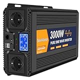 Starkbaer Inverter da 3000 W/6000 W, 12 V a 230 V, convertitore di tensione sinusoidale pura, convertitore da auto con schermo LCD, telecomando, 2 prese EU AC, 1 connettore Type-C e 1 USB