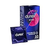 Durex Sync, Preservativi Ritardanti per Lui e con Rilievi e Nervature per Lei, 10 Profilattici con Lubrificante a Lunga Durata