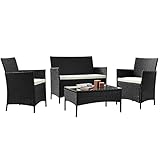 BAKAJI Set Salotto Completo di Divano 2 Poltrone e Tavolino in Vetro e Poly Rattan Struttura in Acciaio con Cuscini Sfoderabili Arredo Giardino Terrazzo (Nero)