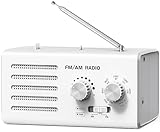 Tendak Radio Portatile FM/AM, Transistor Radio Manopola di Regolazione Extra Large, 5W Grande Altoparlante, Supporta la dell alimentatore USB/Operatore Batteria -‌ Bianco