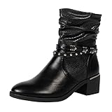 MaNMaNing Stivaletti da donna Stivaletti in pelle con tacco grosso a punta retrò Scarpe da donna Scarpe Donna (Black, 39)