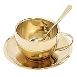 Artibetter Set di Tazzine da caffè in Acciaio Inox con Cucchiaino Set di Tazzine da caffè Espresso in Acciaio Inox Dorato Tazza E Cucchiaino da caffè Cappuccino Set di Tazzine E Piattini per