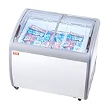 VEVOR Vetrina per Gelato Commerciale 990 x 705 x 875 mm Congelatore Mobile 264 L Vetrina per Gelateria con Piano Vetro, 3 Cestelli Metallici, 2 Porte Scorrevoli in Vetro, Ruote di Bloccaggio, Bianco